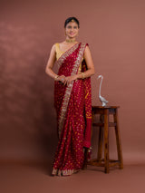 KcPc Pure Modal Silk Bandhani Ekdana Bandhej Heavy Gotapatti Work SareeAMT Mehroon