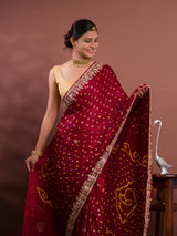 KcPc Pure Modal Silk Bandhani Ekdana Bandhej Heavy Gotapatti Work SareeAMT Mehroon