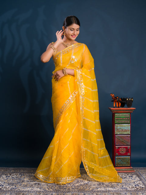 KcPc Latest New Organza Leheriya Style With Gotapatti Work Saree MHS