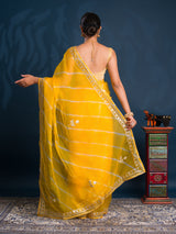  Organza Leheriya Style With Gotapatti Work Saree in Yellow colour