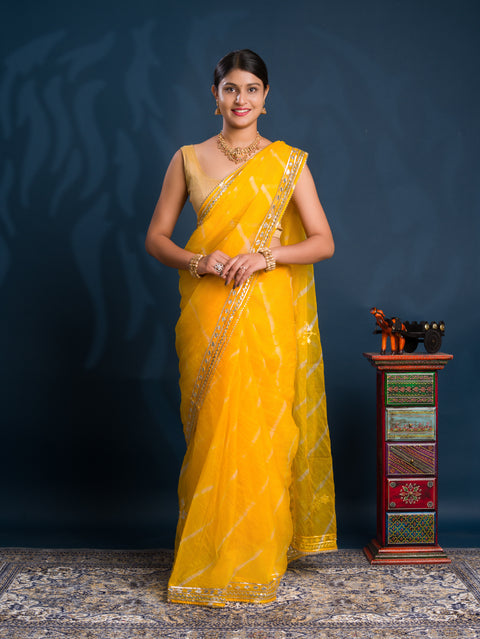 KcPc Latest New Organza Leheriya Style With Gotapatti Work Saree MHS