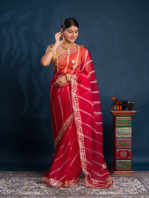 KcPc New Latest Organza Leheriya Style With Gotapatti Work Saree MHS