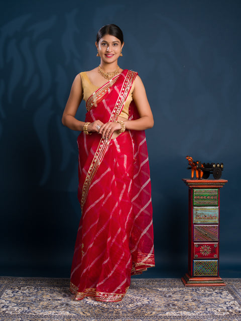 KcPc New Latest Organza Leheriya Style With Gotapatti Work Saree MHS