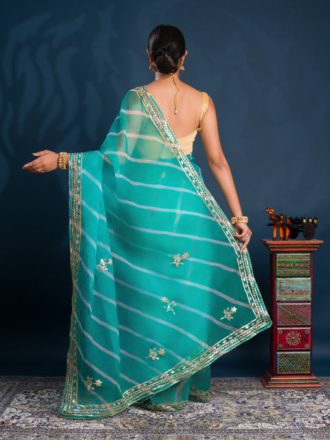 KcPc New Spiceal Organza Leheriya Style With Gotapatti Work Saree MHS