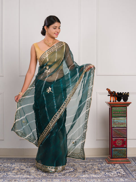 KcPc New Beautiful Organza Leheriya Style With Gotapatti Work Saree MHS