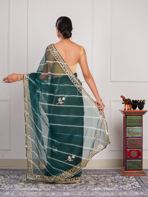 KcPc New Beautiful Organza Leheriya Style With Gotapatti Work Saree MHS
