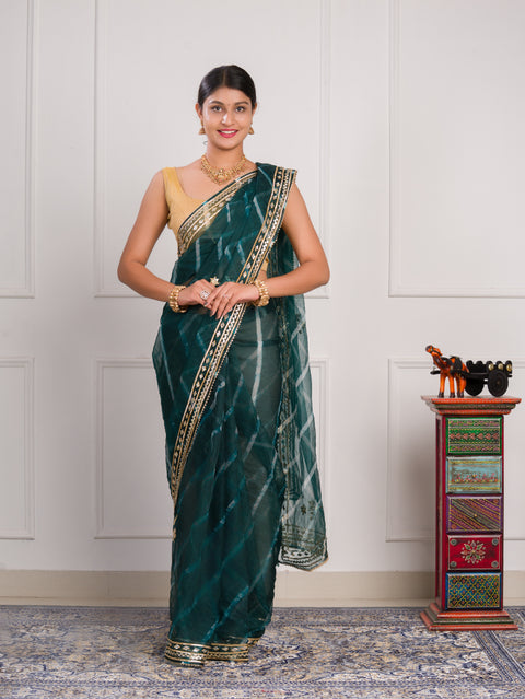 KcPc New Beautiful Organza Leheriya Style With Gotapatti Work Saree MHS