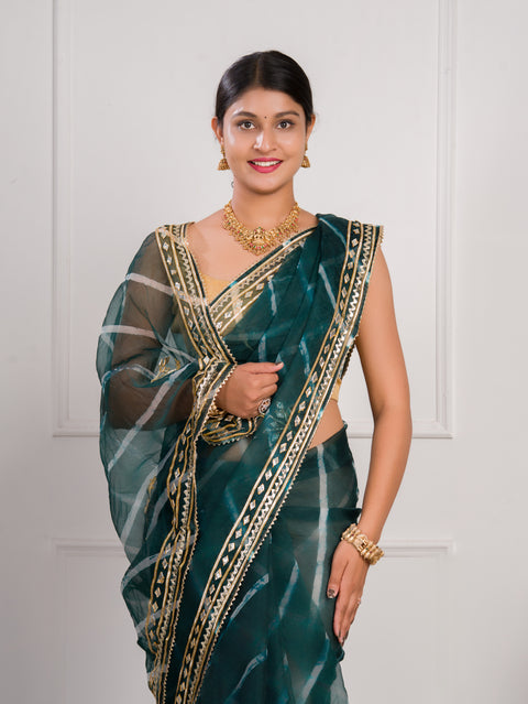 KcPc New Beautiful Organza Leheriya Style With Gotapatti Work Saree MHS