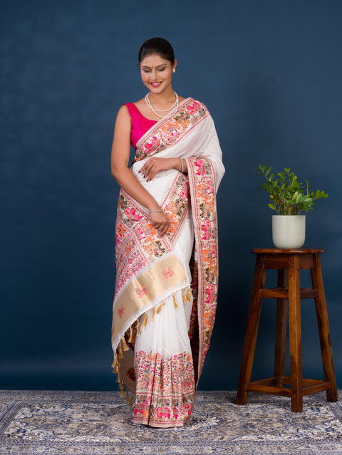 KcPc New Designer Kashmiri Pashmina Silk Weaving Saree VJT