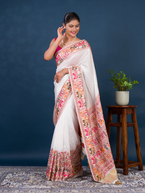 KcPc New Designer Kashmiri Pashmina Silk Weaving Saree VJT