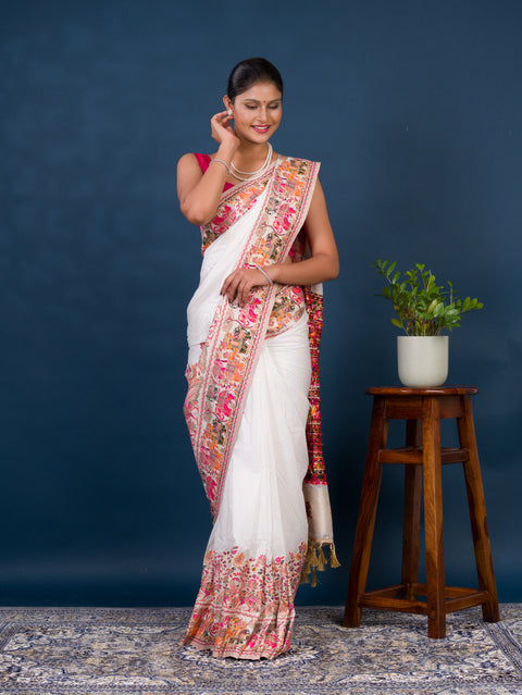 KcPc New Designer Kashmiri Pashmina Silk Weaving Saree VJT