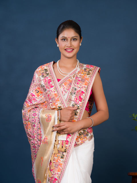 KcPc New Designer Kashmiri Pashmina Silk Weaving Saree VJT