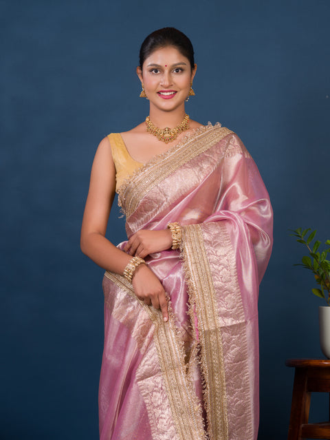 KcPc New Pure Banarasi Handloom Heeramandi look katan silk Tissue Fabric sare  INA