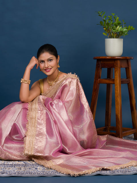 KcPc New Pure Banarasi Handloom Heeramandi look katan silk Tissue Fabric sare  INA