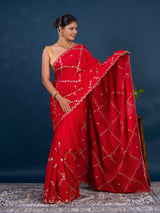 By New Designer Chinon Silk Saree with Traditional Gotapatti Work