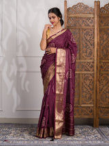 A wine and gold Upada silk saree with Bandhani style