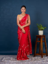 By New Designer Chinon Silk Saree with Traditional Gotapatti Work