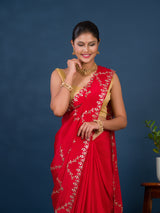 By New Designer Chinon Silk Saree with Traditional Gotapatti Work