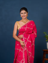 By New Designer Chinon Silk Saree with Traditional Gotapatti Work