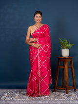 By New Designer Chinon Silk Saree with Traditional Gotapatti Work