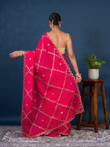 By New Designer Chinon Silk Saree with Traditional Gotapatti Work