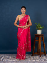 By New Designer Chinon Silk Saree with Traditional Gotapatti Work