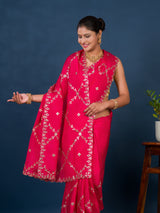 By New Designer Chinon Silk Saree with Traditional Gotapatti Work