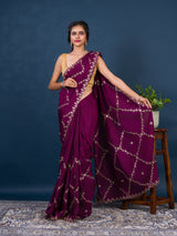 By New Designer Chinon Silk Saree with Traditional Gotapatti Work