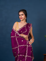 By New Designer Chinon Silk Saree with Traditional Gotapatti Work