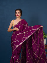 By New Designer Chinon Silk Saree with Traditional Gotapatti Work