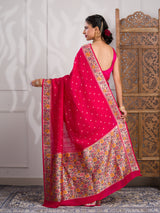 A red saree with gold borderBanarasi Silk Printed Style With zari weaving Work Saree 