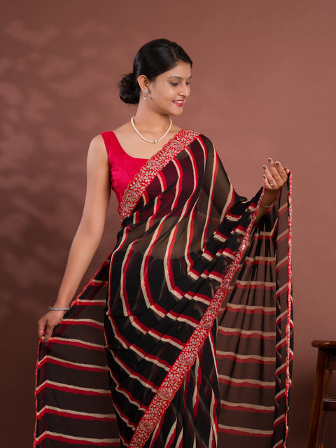 KcPc New Launch Chiffon Leheriya Style With Embroidery Border Work Saree STL