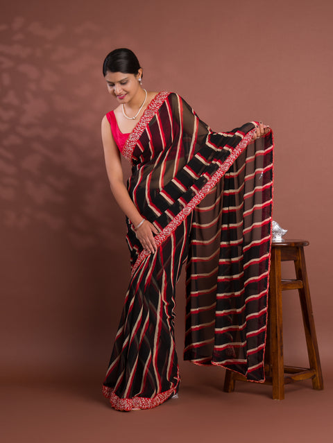 KcPc New Launch Chiffon Leheriya Style With Embroidery Border Work Saree STL