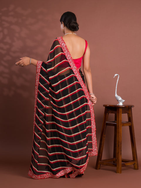 KcPc New Launch Chiffon Leheriya Style With Embroidery Border Work Saree STL