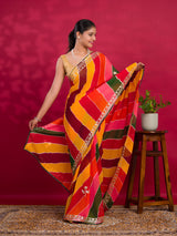 By New Latest Chiffon Leheriya Style With Gotapatti Work Saree