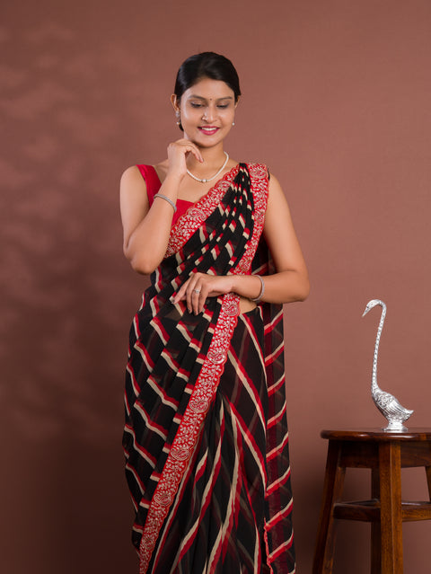 KcPc New Launch Chiffon Leheriya Style With Embroidery Border Work Saree STL