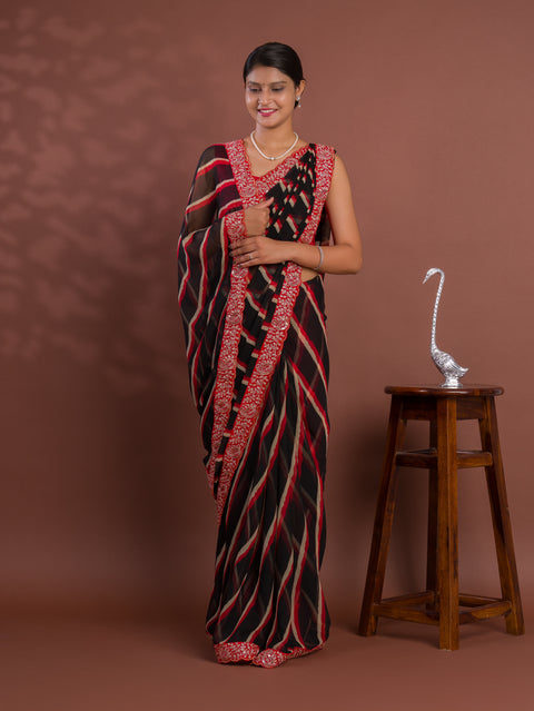 KcPc New Launch Chiffon Leheriya Style With Embroidery Border Work Saree STL