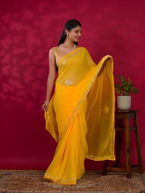 KcPc Latest Chiffon Bollywood Style Gotapatti Work Saree MHS
