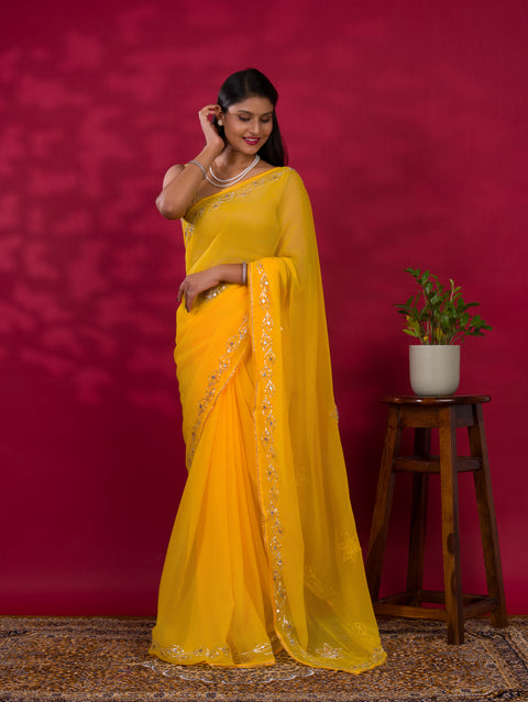 KcPc Latest Chiffon Bollywood Style Gotapatti Work Saree MHS