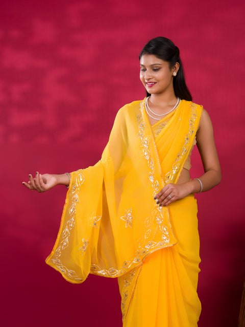KcPc Latest Chiffon Bollywood Style Gotapatti Work Saree MHS