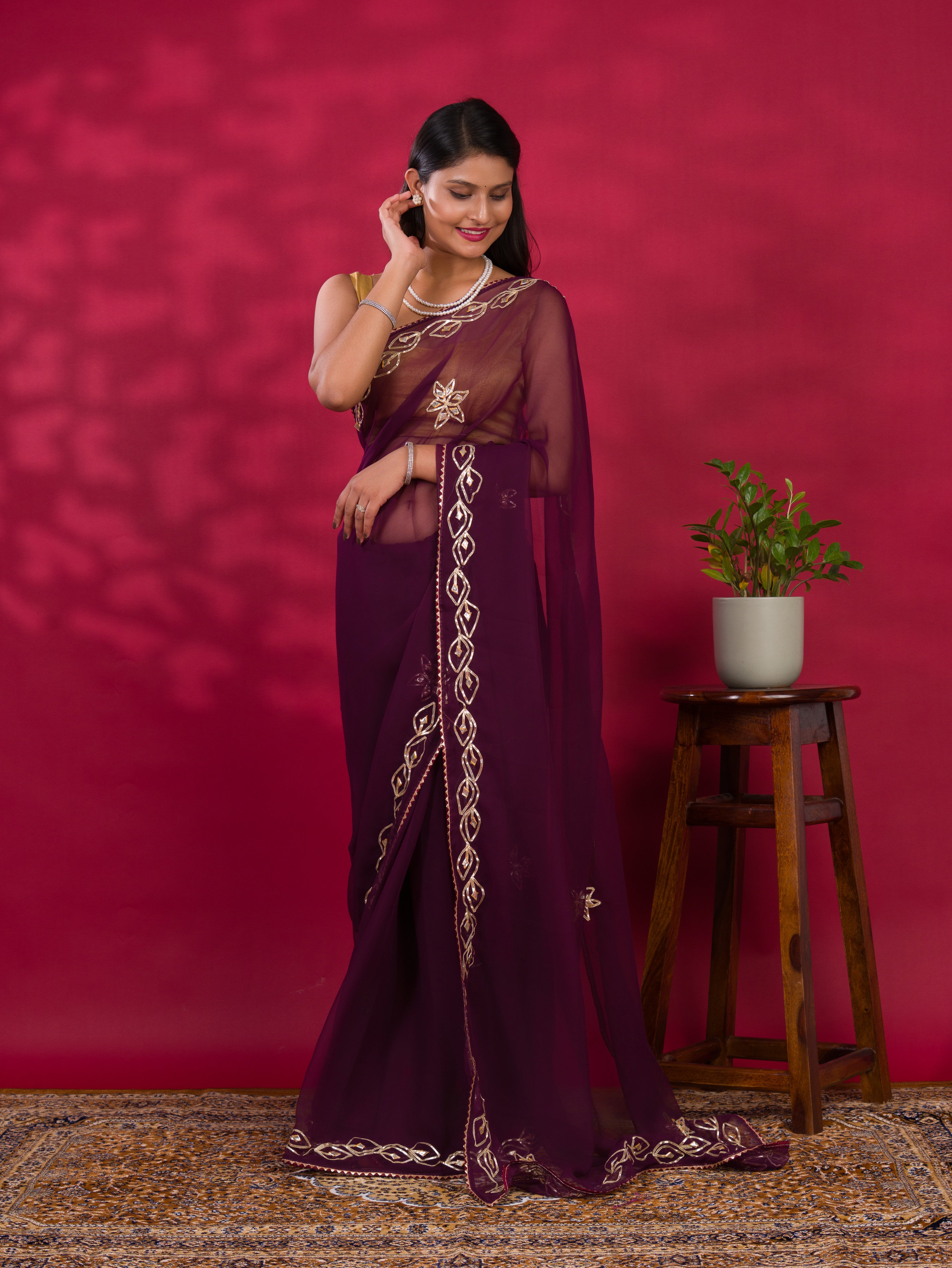 KcPc Chiffon Bollywood Style Gotapatti Work Saree MHS