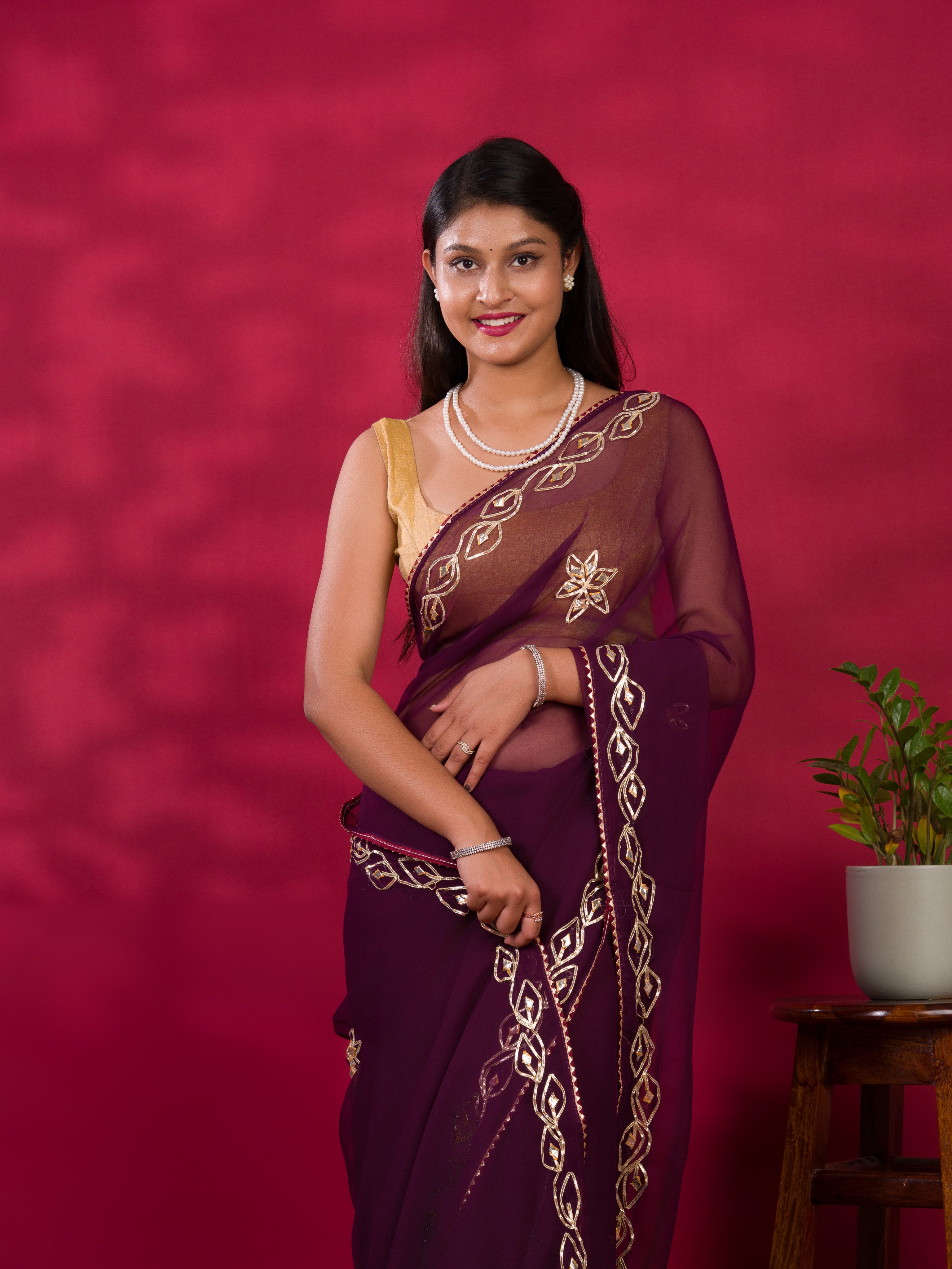 KcPc Chiffon Bollywood Style Gotapatti Work Saree MHS