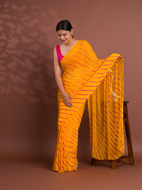 By New Chiffon Leheriya Style With Casual Wear Saree