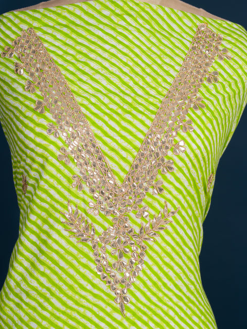 KcPc New Launch Pure Cotton Leheriya Style Suit with Gota Patti Work SJB