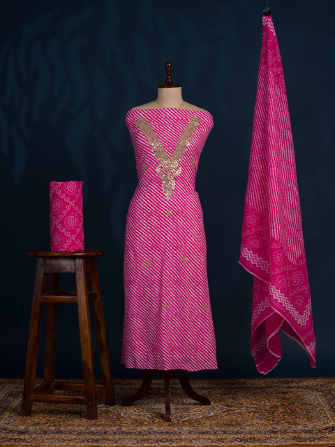 KcPc New Spiceal Pure Cotton Leheriya Suit with Gota Patti Highlights SJB