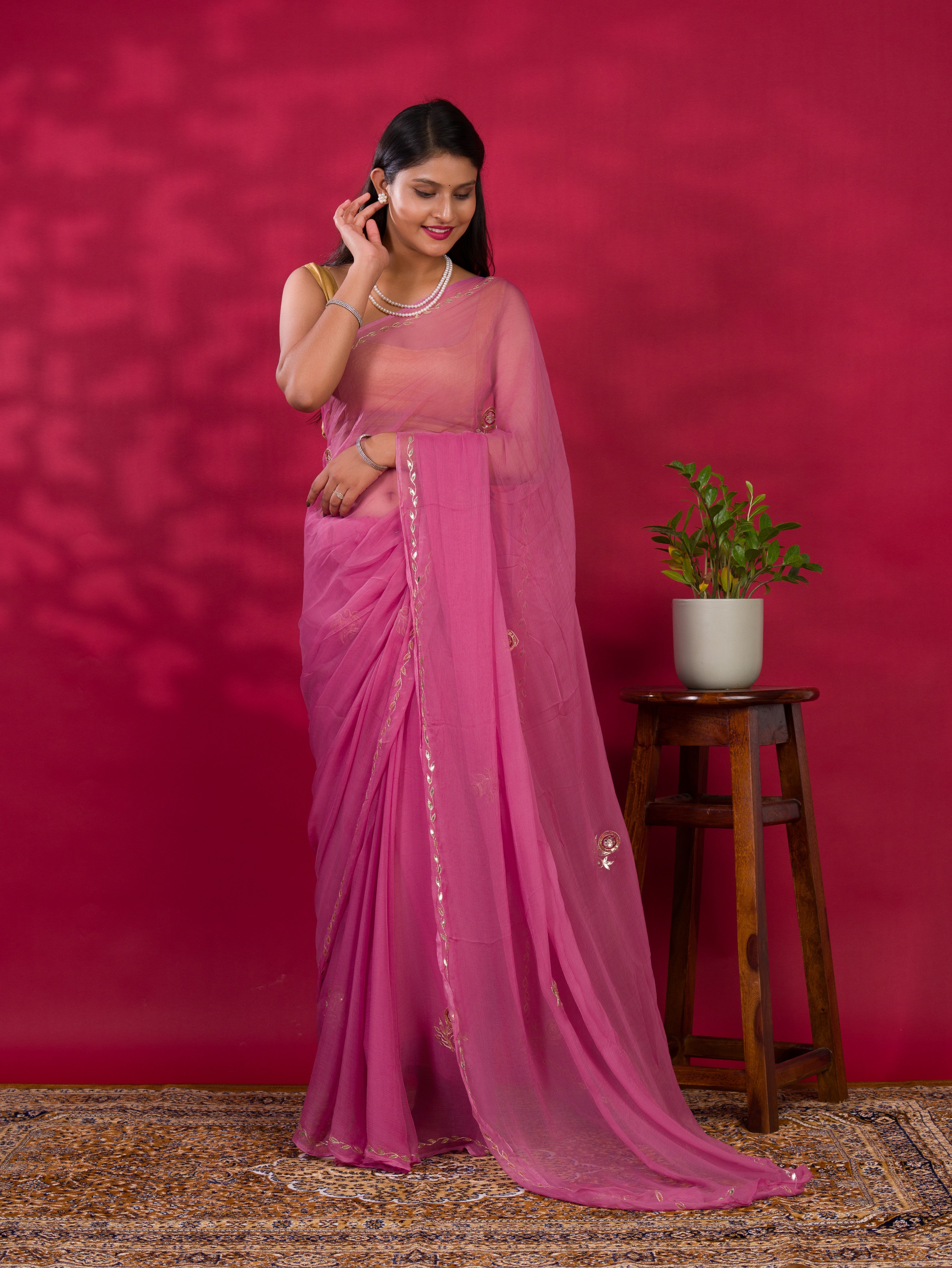 Pittan Gotapatti Work rajputi saree in pure chiffon fabric 