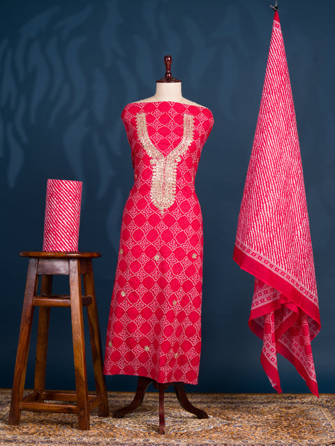 KcPc New Latest Pure Cotton Leheriya Style Suit with Gota Patti Work SJB