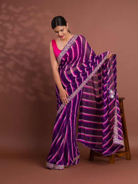 KcPc New Chiffon Leheriya Style With Embroidery Border Work Saree STL