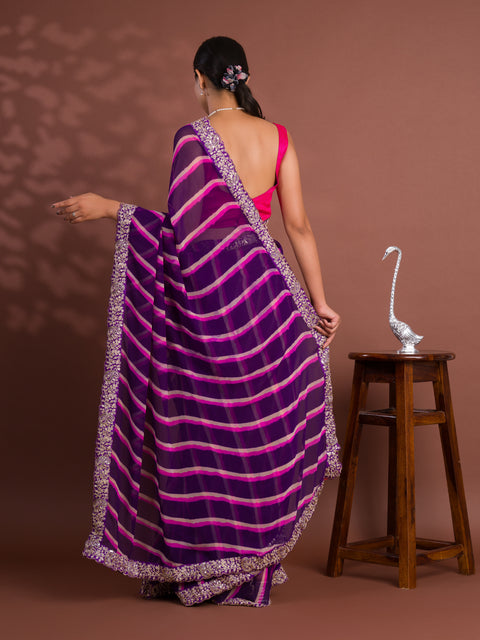KcPc New Chiffon Leheriya Style With Embroidery Border Work Saree STL