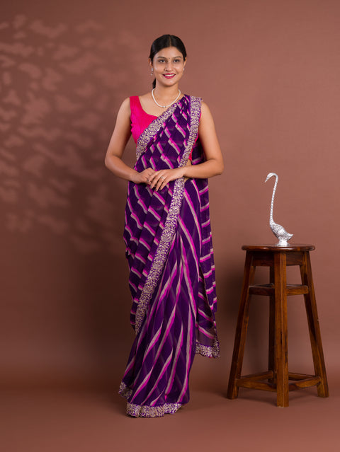 KcPc New Chiffon Leheriya Style With Embroidery Border Work Saree STL